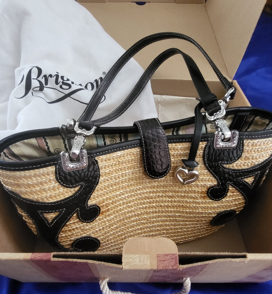 Brighton Collection Black and Tan Wicker Shoulder Bag - Picture 2 of 8